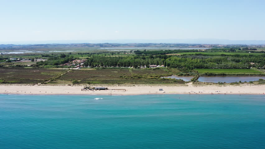 Valras plage vacaction destination Occitanie aerial view beach and camping 