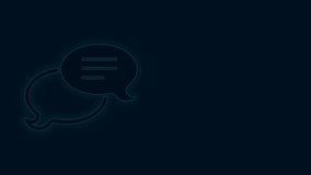 Glowing neon line Speech bubble chat icon isolated on black background. Message icon. Communication or comment chat symbol. 4K Video motion graphic animation.