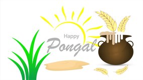 Pongal Happy Holiday Harvest Festival India, art video illustration.