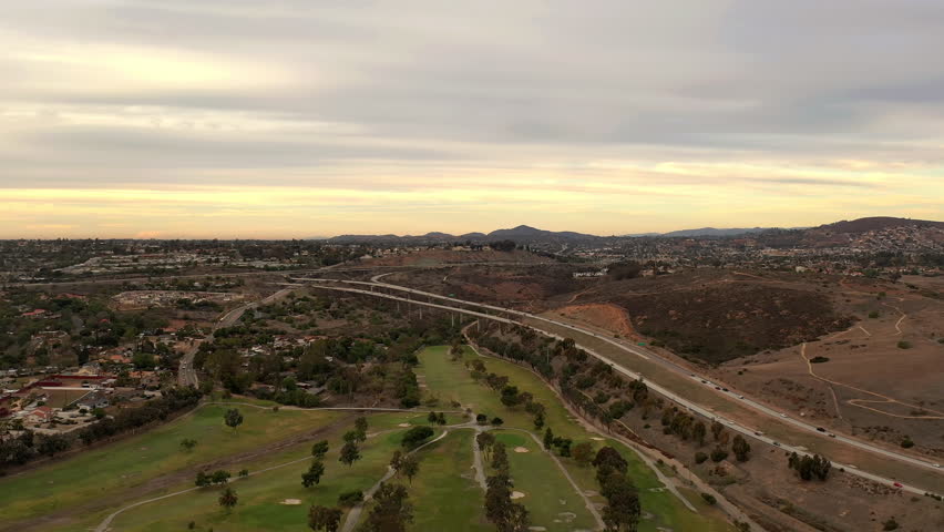 Bonita golf course in San Diego East County. Drone backwards.