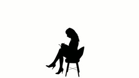 silhouette people sit down on white background. silhouette black people sit down chair communicate white screen. design for animation, people sit, isolate, speak, person, human, silhouette body.