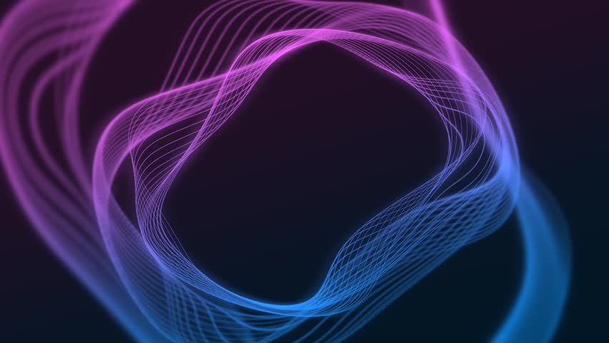 Futuristic pink velvet - blue ring glowing neon backdrop , geometric silk technology waves rotated for logos and titles background , abstract wireframe polygonal shapes animation wallpaper