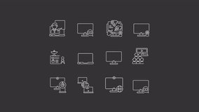 Animated chat white line icons set. Video conference technology. Communication. Seamless loop HD video with alpha channel on transparent background. Motion graphic design for night modes pack
