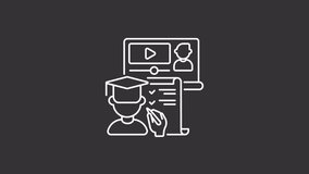 Animated training white line icon. E learning technology. Video lesson conduction. Seamless loop HD video with alpha channel on transparent background. Motion graphic design for night mode - Powered by Shutterstock - Get 15% off with code: PIKWIZARD15