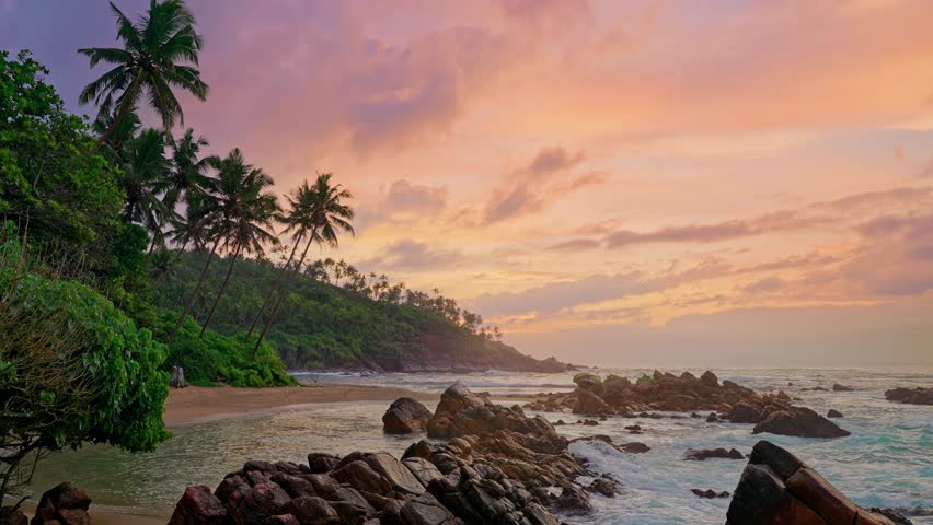 Merissa Secret Beach at dawn. A secluded beach in Sri Lanka. Paradise beach. Travel in the tropics. Royalty-Free Stock Footage #1098339877
