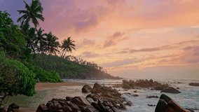 Merissa Secret Beach at dawn. A secluded beach in Sri Lanka. Paradise beach. Travel in the tropics.