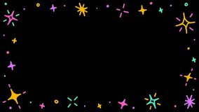 4K HD Doodle Cute Shining Star Sparkle Dot Confetti Rectangle Frame Border Hand Drawn Drawing Cartoon Dancing Line Stop Motion Minimal Loop Animation Motion Graphic Color Black Green Screen Background