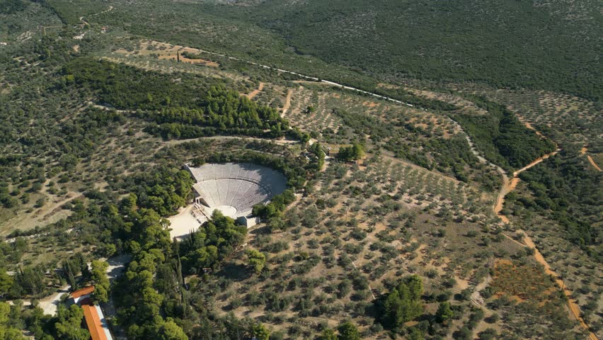 Aerial view of Kinortio Oros, Epidavros, Greece on a sunny day in autumn	