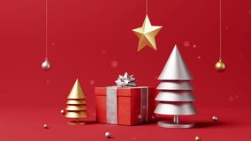 Happy new year and Merry Christmas 2023 with gift box snowflakes and Christmas trees on red background - Powered by Shutterstock - Get 15% off with code: PIKWIZARD15