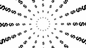 Animated increasing black dollar circles from the center. Abstract background. Looped video. Flat vector illustration isolated on white background.