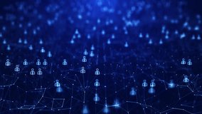 social media technology communication network connection concept. There is a polygon connected to a slow moving people icon on a dark blue background.	 - Powered by Shutterstock - Get 15% off with code: PIKWIZARD15
