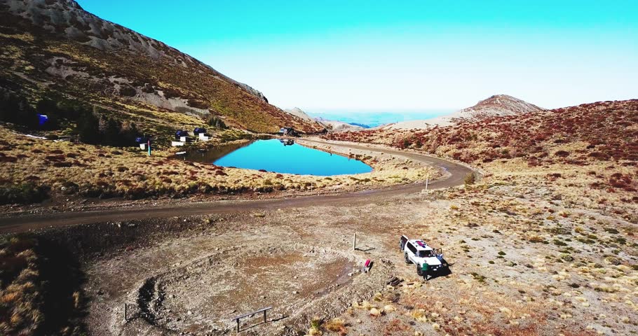 Beautiful Stella Lake and Mount Lyford New Zealand, Drone Flyover - Dolly Shot