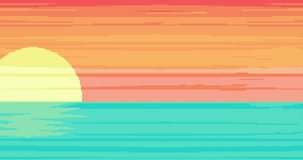 Pixel animation. Sun and sea, ocean pixel art style animation. Pixel background video, old school style 8 bit. For video game and other projects. Pixel art wave