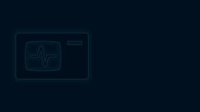 Glowing neon line Computer monitor with cardiogram icon isolated on black background. Monitoring icon. ECG monitor with heart beat hand drawn. 4K Video motion graphic animation.