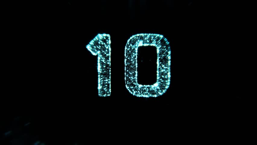 3d animation with ultraviolet neon numbers spinning and rotating, countdown from ten to one