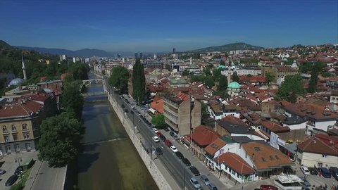 Sarajevo Old Town Aerial - slow motion