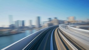 fast train, hyper lapse of futuristic automated train in Tokyo, Japan. Advanced engineering, transportation system, Asia tourism, transport technology concept. High quality 4k footage - Powered by Shutterstock - Get 15% off with code: PIKWIZARD15