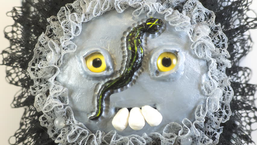 This stop motion graphics shows Evil Monster handmade face with blinking eyes and scary loop animation.