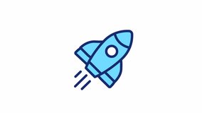 Animated rocket color icon. Launch spacecraft into cosmos. Space shuttle. Startup. Seamless loop HD video with alpha channel on transparent background. Simple filled line motion graphic animation