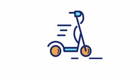 Animated scooter color icon. Electric vehicle. Mobile transportation. Commuting. Seamless loop HD video on transparent background. Simple filled line motion graphic animation