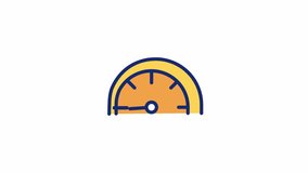 Animated speedometer color icon. Vehicle speed. Acceleration. Automobile gauge. Seamless loop HD video on transparent background. Simple filled line motion graphic animation