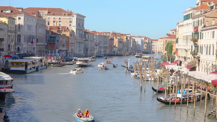 The main canal of Venice. Grand canal venice general plan. Many boats in the Grand Canal Royalty-Free Stock Footage #1098378365