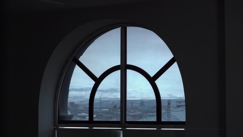 Close view round window.  View of the outside world from the round window. 