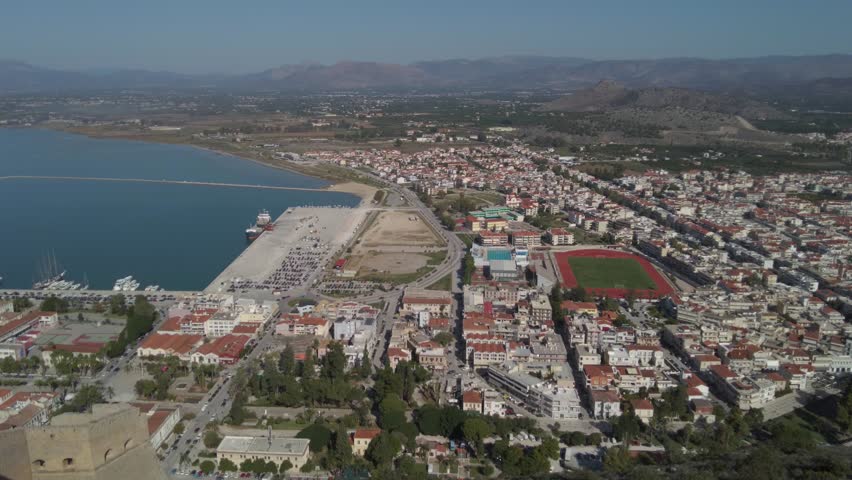 Aerial view around the city Nafplion in Greece on a sunny day in autumn	