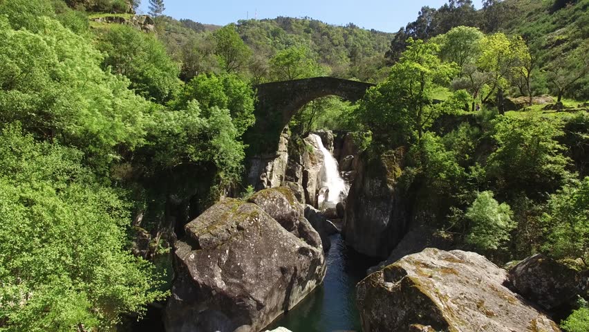 Aerial View Bridge Over Waterfall