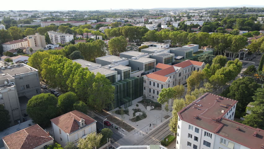 Beautiful Montpellier aerial shot south of France green trees and modern building 