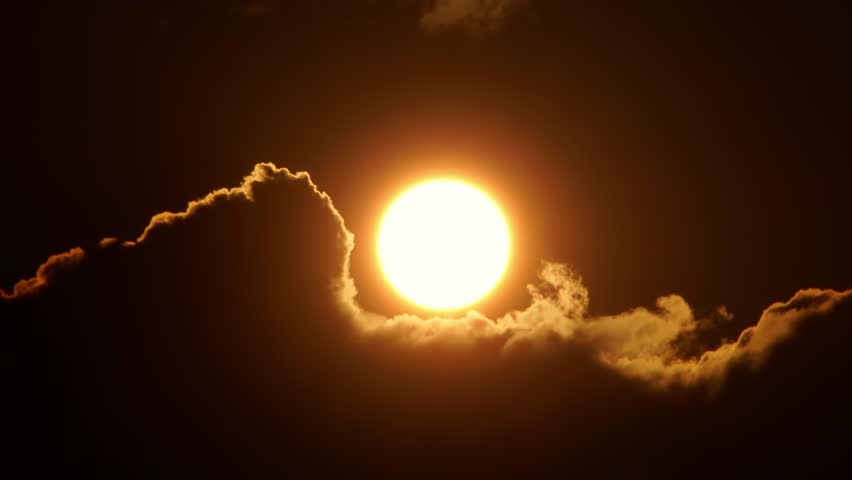Cinematic sun set at red yellow and orange sky timelapse. Hot summer atmosphere at heat wave. Yellow sun setting at epic golden hour time lapse. Close up view of big round sun disk. Royalty-Free Stock Footage #1098397825