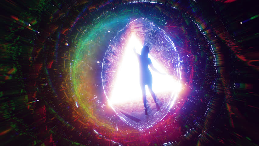 looped 3d animation of a man moving in front of a glowing portal to the astral world Royalty-Free Stock Footage #1098399991