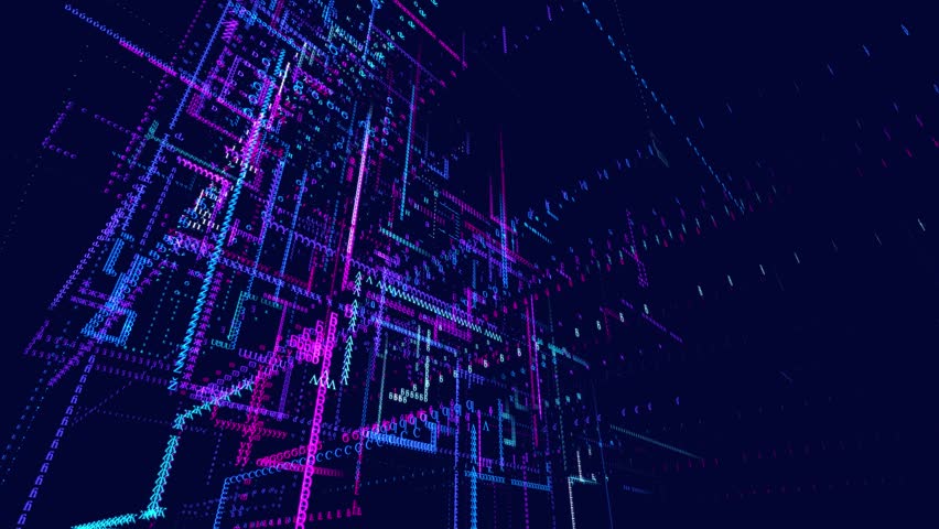 Glow particles form lines. Info concept lines and nodes, ai construction light grid. Lines form hologram information blocks. Vj loop abstract sci-fi bg. Hi-tech info technology. 3D Illustration | Shutterstock HD Video #1098400247