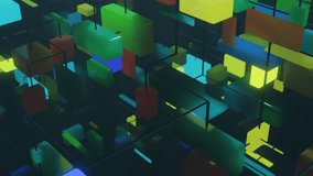 3d looped background in 4k. Glow multicolor blocked or boxes light up. Complex structure. 3D Illustration - Powered by Shutterstock - Get 15% off with code: PIKWIZARD15