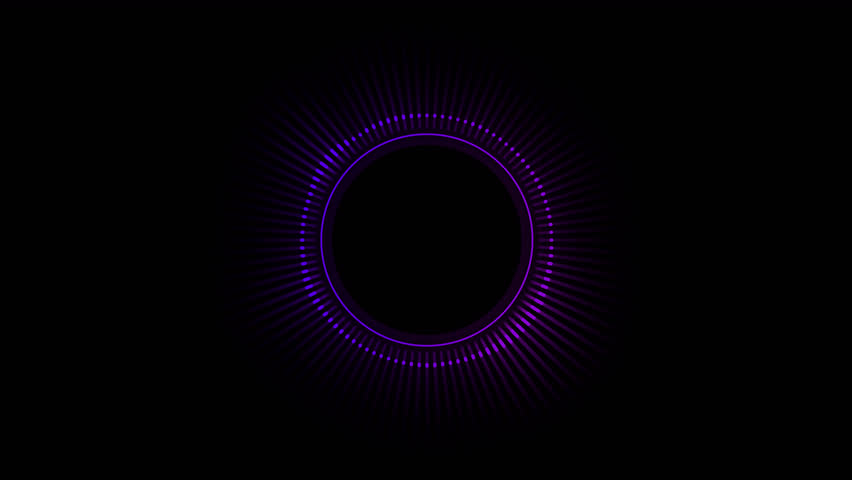 Audio spectrum circular or radial, empty space in the middle on alpha channel. Audio waveform with frequency bands in neon purple and blue colors. Visualization of music display. Royalty-Free Stock Footage #1098402383