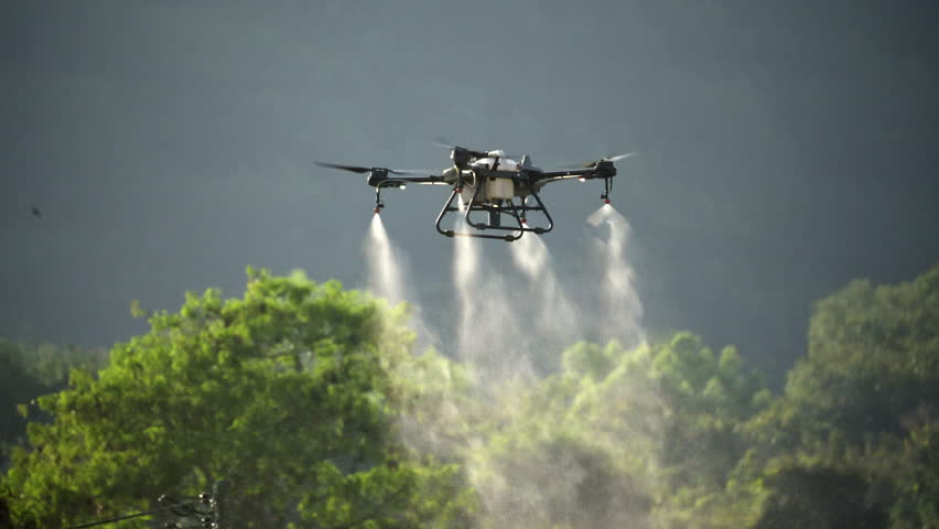 Drone spray chemical in orchard. | Shutterstock HD Video #1098409279