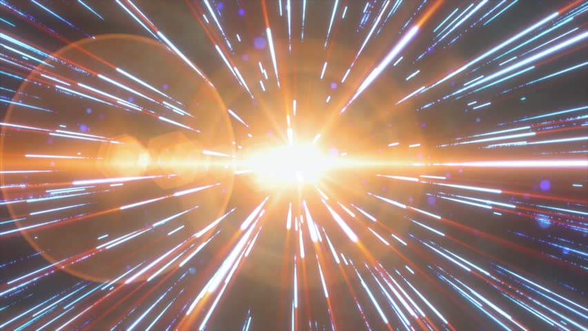 Abstract blue yellow flying stars bright glowing in space with particles and magical energy lines in a tunnel in open space with sun rays. Abstract background. Video in high quality 4k, motion design | Shutterstock HD Video #1098411197