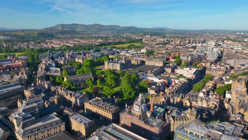 Edinburgh Old Town aerial view from Waverley Train Station including St Giles