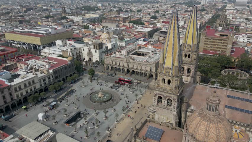 Top Down View of Guadalajara Cathedral, Liberation Square, Teatro Degollado