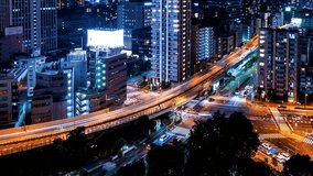 Timelapse of highways through Minato, Tokyo, Japan at night