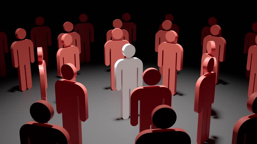 3d person surrounded conceptual representation of psychology and social anxiety, individuality, team leader or discrimination Royalty-Free Stock Footage #1098427835