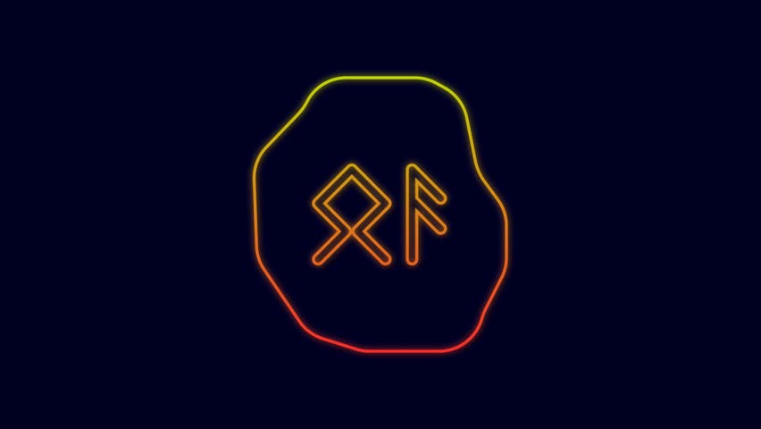 Glowing neon line Magic runes icon isolated on blue background. 4K Video motion graphic animation.