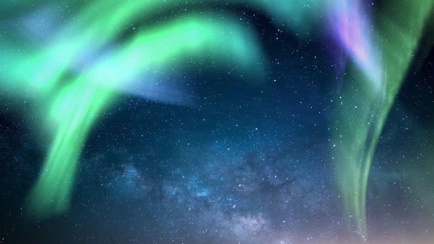 Northern Lights Aurora and Milky Way Galaxy Green Purple Loop Southwest | Shutterstock HD Video #1098430345