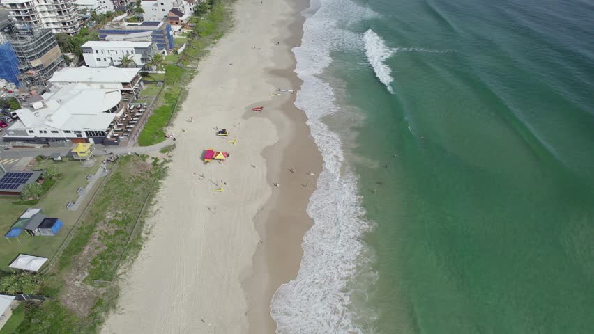 Foamy Waves At Palm Beach In Gold Coast, Queensland, Australia - aerial drone shot