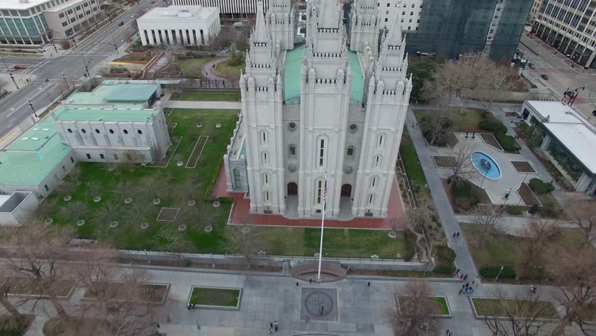 Aerial view of the Mormon Temple Square in Salt Lake City, Utah.