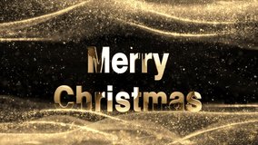 Merry Christmas glittering gold bright text. New Year' s Eve with glittering gold particles and snow. New year holiday Stock Video