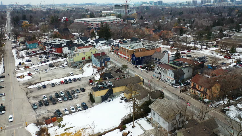 Aerial scene of Markham, Ontario, Canada in winter 4K