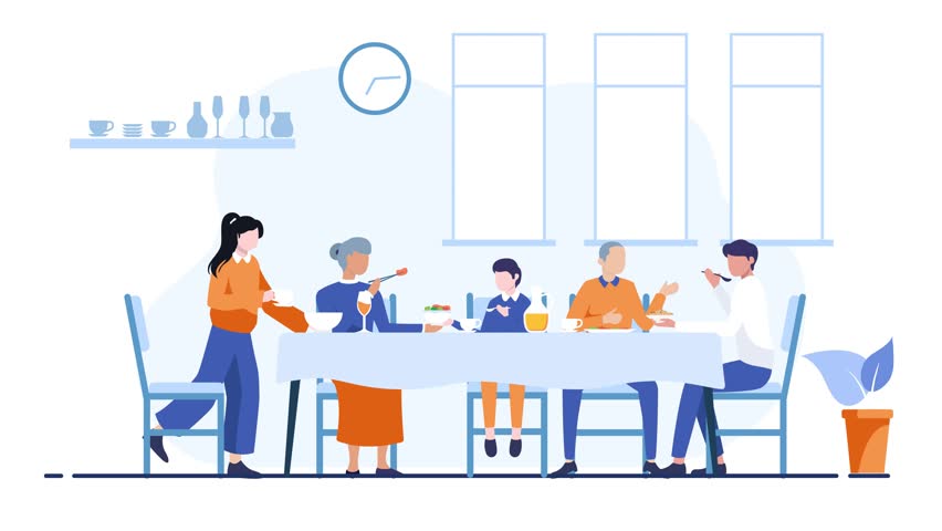 Happy family having meal together - people animation. Cartoon in 4k resolution | Shutterstock HD Video #1098453937
