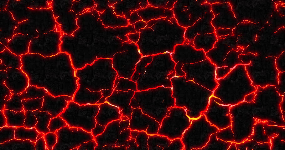Lava flowing under parched ground. Glow of faded flame with sparks and intense heat on cracked surface. Seamless loop Royalty-Free Stock Footage #1098457139