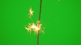 Firewoks green screen concept, fireworks spark on middle video on green screen background, copy space on right and left or festival creative design video, beautiful fireworks bright flame on space